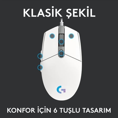 Logitech G G102 Lıghtsync Rgb Aydınlatmalı 8.000 Dpı Kablolu Oyuncu Mouse – Beyaz