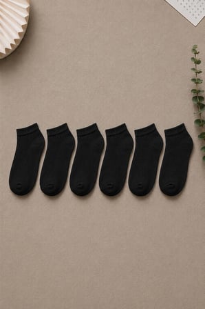 6 Çift Siyah Patik Unisex Çorap | Pamuklu, Nefes Alan, Terletmeyen