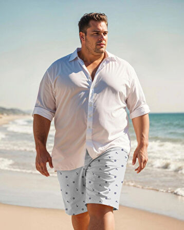 Erkek Büyük Beden Baskılı Standart Boy Mayo Deniz Şortu