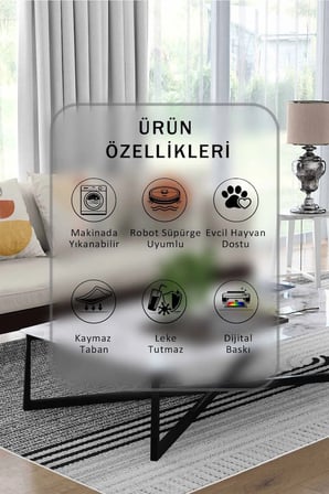 Yıkanabilir Kaymaz Taban Dijital Baskılı Halı ve Yolluk – Leke Tutmaz Salon & Mutfak Halısı