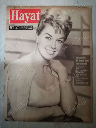 HAYAT DERGİSİ-20 KASIM 1959-YIL:4-SIRA NO:163 NO:47- KAPAK:DORIS DAY,ORTA SAYFA:ŞEMSETTİN SAMİ ARKA KAPAK:CEVİZLİ(ANTALYA) TOROSLARA GİRİŞ