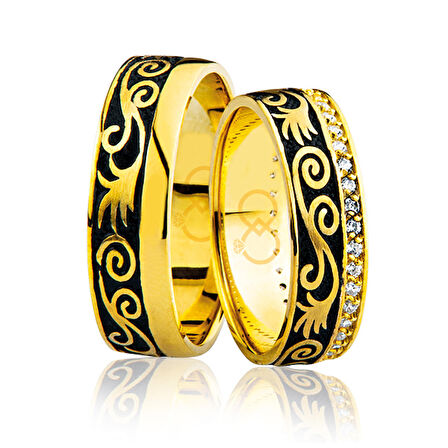 Desenli Taşlı Altın Alyans 1402