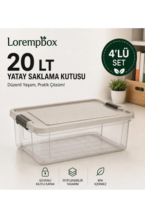 4’lü Yatay Düzenleme Seti 20 LT – Kilitli Kapaklı, İstiflenebilir Çok Amaçlı Saklama Kutusu Krem