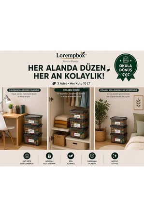 Çalışma Alanı Düzen Seti 3’lü 10 LT Antrasit Saklama Kutusu | Kilitli, İstiflenebilir Çok Amaçlı Düzenleme Kutusu