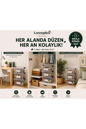 Çalışma Alanı Düzen Seti 3’lü 10 LT Şeffaf Saklama Kutusu | Kilitli, İstiflenebilir Çok Amaçlı Düzenleme Kutusu