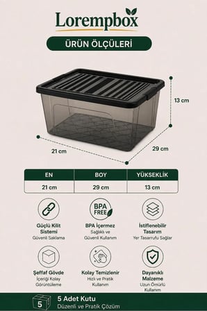 5’li 5 L Masa Düzeni Saklama Kutusu Seti | Kilitli Kapaklı, Antrasit Düzenleyici Kutu, Kırtasiye ve Hobi Organizeri