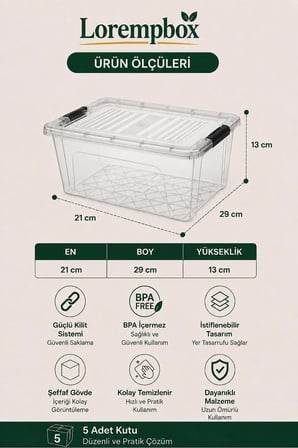 5’li 3 L Masa Düzeni Saklama Kutusu Seti | Kilitli Kapaklı, Şeffaf Düzenleyici Kutu, Kırtasiye ve Hobi Organizeri