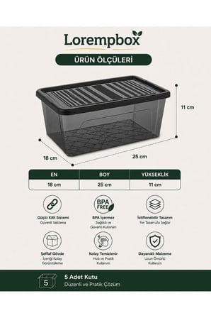 5’li 3 L Masa Düzeni Saklama Kutusu Seti | Kilitli Kapaklı, Şeffaf Düzenleyici Kutu, Kırtasiye ve Hobi Organizeri