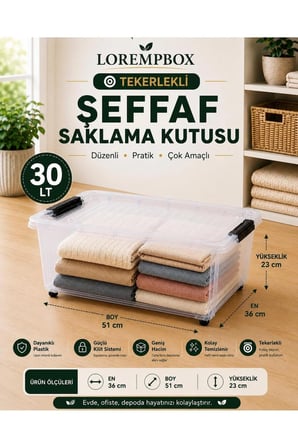30 LT Tekerlekli Şeffaf Saklama Kutusu 2’li Set