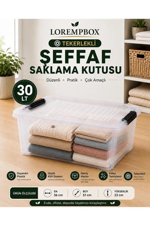 30 LT Tekerlekli Şeffaf Saklama Kutusu | Kilitli Kapaklı Plastik Düzenleme Kutusu | Çok Amaçlı Depolama Organizeri | Tek Adet
