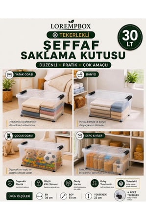 30 LT Tekerlekli Şeffaf Saklama Kutusu | Kilitli Kapaklı Plastik Düzenleme Kutusu | Çok Amaçlı Depolama Organizeri | Tek Adet