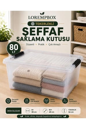 80 LT Tekerlekli Şeffaf Saklama Kutusu | Kilitli Kapaklı Plastik Düzenleme Kutusu | Çok Amaçlı Depolama Organizeri | Tek Adet