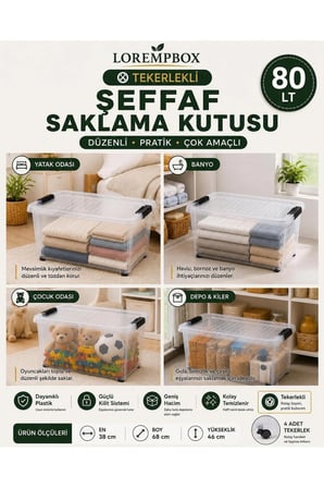 80 LT Tekerlekli Şeffaf Saklama Kutusu | Kilitli Kapaklı Plastik Düzenleme Kutusu | Çok Amaçlı Depolama Organizeri | Tek Adet