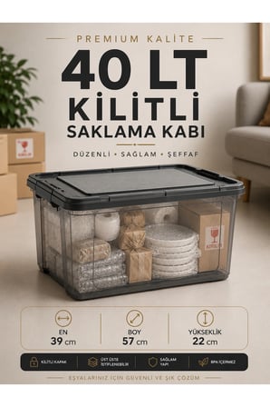 Taşınma Kutusu Tekerlekli 40 LT Kilitli Saklama Kutusu 1 adet