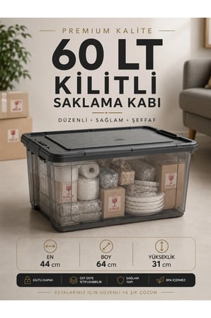Tekerlekli Taşıma Kutusu 60 LT Büyük Boy Kilitli Eşya Taşıma 1 Adet