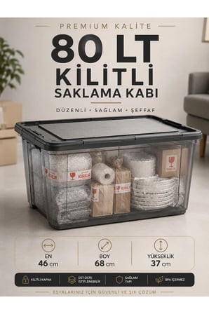 Tekerlekli Taşınma Kutusu Kilitli 80 LTSağlam Plastik Saklama Kutusu Antrasit 1 Adet