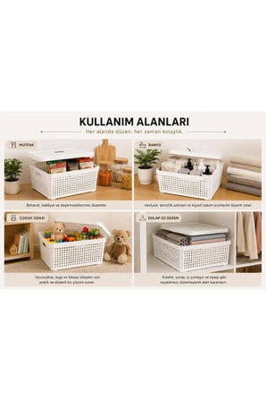 3’lü Saklama Kutusu 12 Litre Kapaklı Çok Amaçlı Düzenleyici Kutu Beyaz 35,5x24x16,5 cm