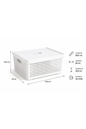 3’lü Saklama Kutusu 18 Litre Kapaklı Çok Amaçlı Düzenleyici Kutu Beyaz 39,5x29x18,5 cm