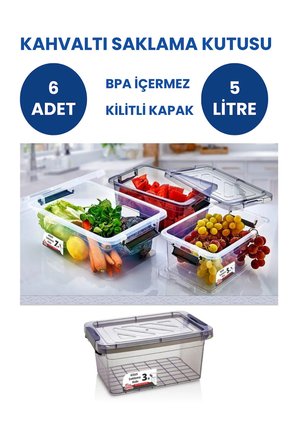 kahvaltı saklama kabı saklama kutusu kahvaltılık kilitli saklama kutusu 6 adet 5 lt bpa free