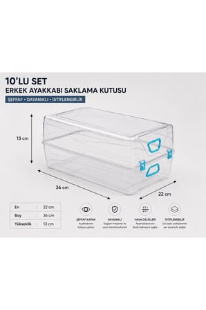 10' lu Set Erkek Ayakkabı Saklama Kutusu Şeffaf Kapaklı İstiflenebilir Ayakkabı Düzenleyici Organizer