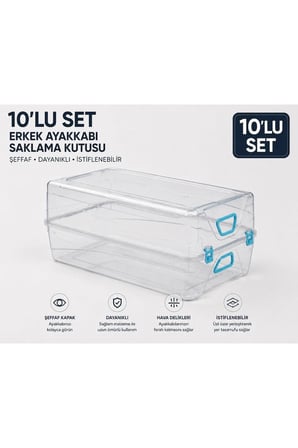 10' lu Set Erkek Ayakkabı Saklama Kutusu Şeffaf Kapaklı İstiflenebilir Ayakkabı Düzenleyici Organizer