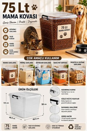 75 Litre Kilitli Kapaklı Çok Amaçlı Saklama Kutusu – Mama, Bakliyat ve Deterjan Depolama Kabı