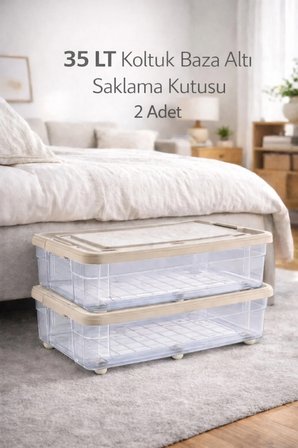 35 LT Saklama Kutusu Tekerlekli Kilitli Baza Altı Saklama 2 Adet