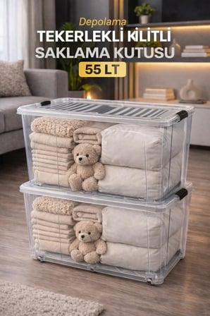 55 LT Saklama Kutusu Kilitli Tekerlekli 2 Adet Organizer