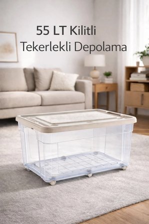 55 LT Tekerlekli Kilitli Saklama Kutusu 1 Adet Depolama Düzenleyici
