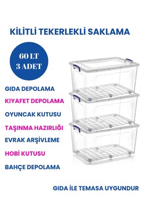 60 Litre 3 Adet Saklama Kabı Saklama Kutusu Düzenleyici