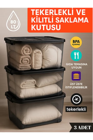 80 Litre Saklama Kutusu 3 Adet Saklama Kutusu Düzenleyici