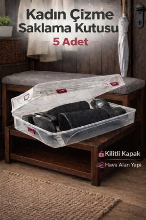 Kadın Çizme Saklama Kutusu – Kilitli Kapaklı, Hava Alan Şeffaf Çizme Kutusu 5 Adet