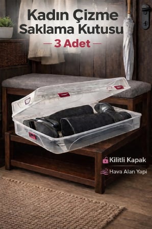 Kadın Çizme Saklama Kutusu – Kilitli Kapaklı, Hava Alan Şeffaf Çizme Kutusu 3 Adet
