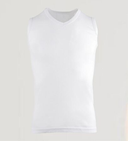 Erkek Sıfır Kol V Yaka Slimfit Likralı Düz Tişört Beyaz