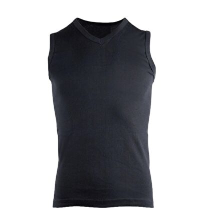 Erkek Sıfır Kol V Yaka Slimfit Likralı Düz Tişört Siyah