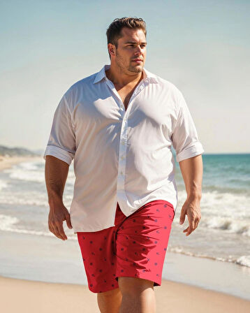 Erkek Büyük Beden Baskılı Standart Boy Mayo Deniz Şortu