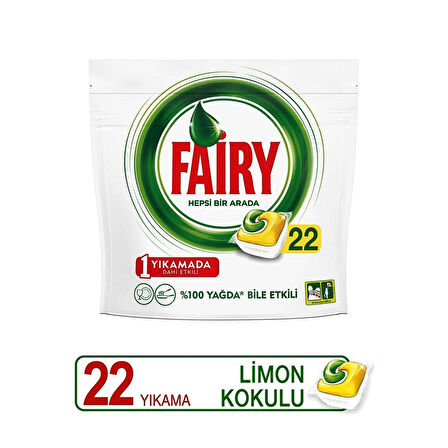 Fairy Hepsi Bir Arada Bulaşık Makinesi Deterjanı Kapsülü Limon Kokulu 22 Yıkama x 2 Adet