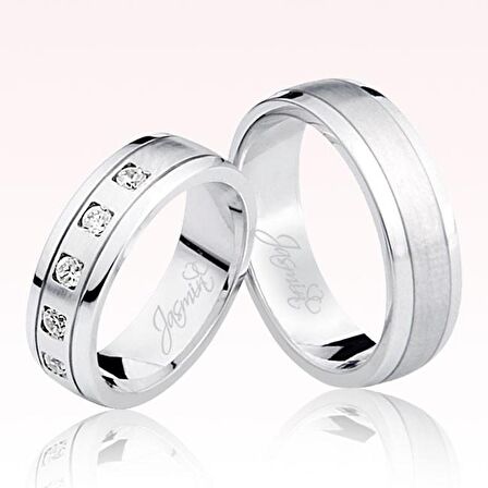 Beyaz Şeritli Taşlı Altın Alyans 1403-1