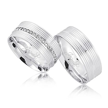 Taşlı Beyaz Altın Alyans 1403