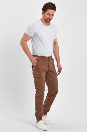 Erkek Kargo Cepli Paça Lastikli Jogger Pantolon Camel