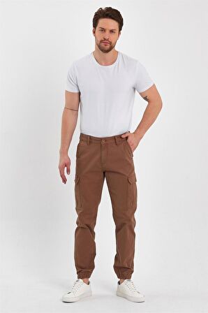 Erkek Kargo Cepli Paça Lastikli Jogger Pantolon Camel