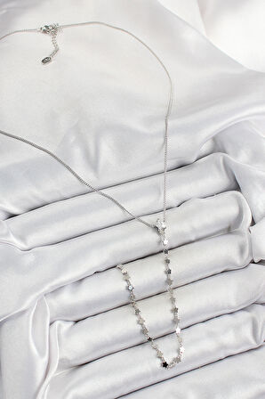 Pirinç Zirkon Taşlı Yıldız Figürlü Y Model Gümüş Renk Kadın Kolye