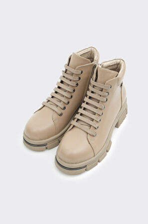 Hakiki Deri Fermuarlı Bağcıklı Kadın Bot 