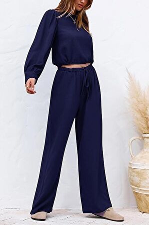 Barbora Keten Yazlık Yüksek Bel Pantolon Balon Kol Tasarım Bluz İkili takım Alt Üst Ln25laci