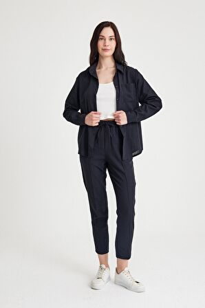 Barbora Keten Günlük İkili Takım Elbise Pantolon Gömlek msln21siyah2