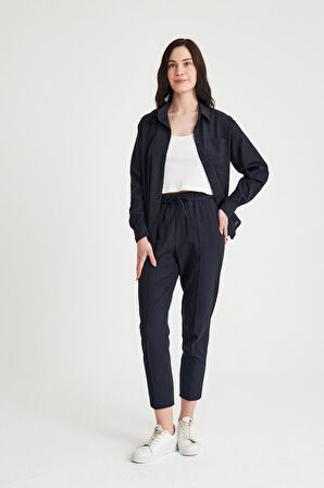 Barbora Keten Günlük İkili Takım Elbise Pantolon Gömlek msln21siyah2