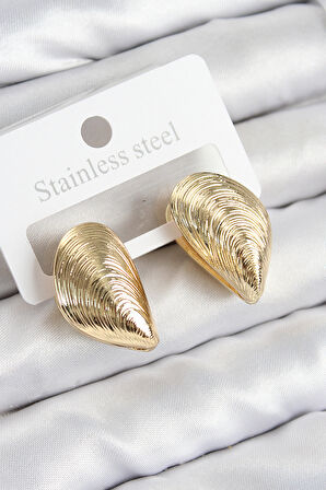Pirinç İstiridye Model Gold Renk Kadın Küpe
