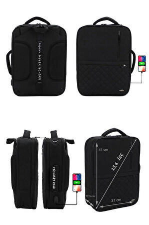 15.6 Inç Notebook-leptop Sırt Ve Omuz Çantası Usb Çıkışlı Suya Darbeye Dayanıklı Yüzey Kapitone Desenli