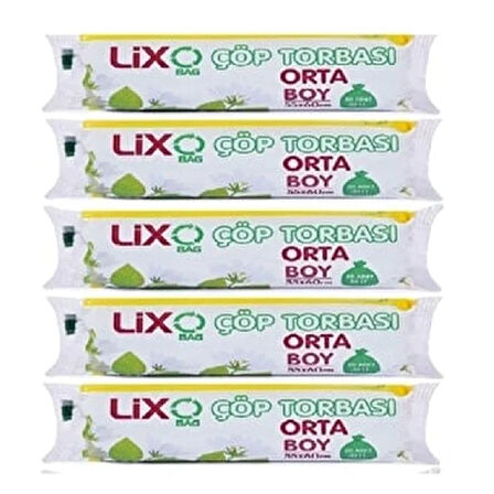 Çöp Torbası Orta Boy 55*60 Cm 20 lİ Rulo 5 Paket = 100 Adet