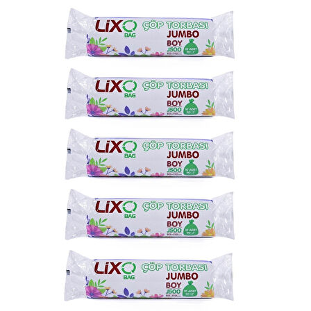 J-500 Çöp Torbası Jumbo Boy 80*110 Cm 10 lu Rulo 5 Paket = 50 Adet